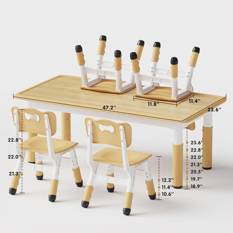 Brelley Kids Table and 4 Chairs Set, Height Adjustable Toddler Table and Chair Set, Graffiti Desktop, Non-Slip Legs, Max 300lbs, Children Multi-Activity Table for Ages 2-8 - Image 2